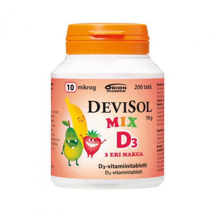 DeviSol MIX D3 10 mkg. Витамин D3 10 мкг. Жевательные таблетки. 200 табл. (Финляндия) 0
